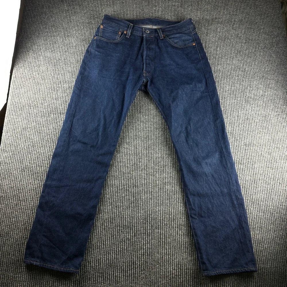 Levis 501 Original Fit Jeans Mens 34x34 Dark Indigo Blue Straight Leg Denim